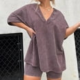 thumbnail image 1 of GZWYHT Sets for Women Lounge Sets for Women Womens Pajamas 2 Outfits Sets Oversized V Neck T Shirts Tops Biker Shorts Set Track Suits for Women Set 2 Piece Sets for Women Purple L, 1 of 4