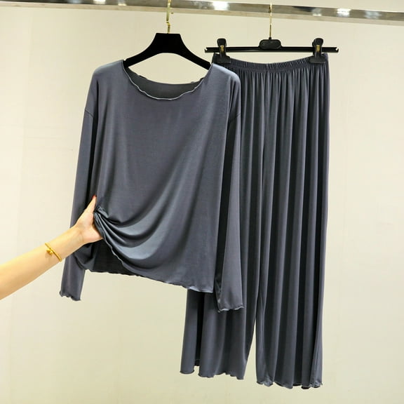 GZWYHT Sets for Women Pajamas for Women Set Solid Color Long Sleeved Pajamas Women Casual Large Size Two Piece Set Cotton Pajamas for Women Set Comfy Pajamas for Women Set Grey M