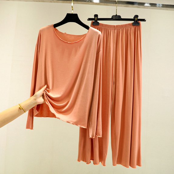 GZWYHT Sets for Women Pajamas for Women Set Solid Color Long Sleeved Pajamas Women Casual Large Size Two Piece Set Cotton Pajamas for Women Set Comfy Pajamas for Women Set Orange L