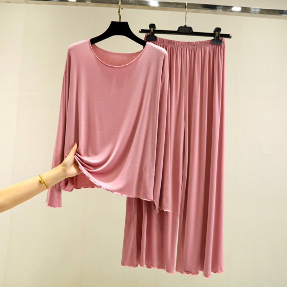 GZWYHT Sets for Women Pajamas for Women Set Solid Color Long Sleeved Pajamas Women Casual Large Size Two Piece Set Cotton Pajamas for Women Set Comfy Pajamas for Women Set Pink M