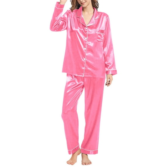 GZWYHT Sets for Women Pajamas for Women Set Pajamas For Women Set Sleepwear Soft Lightweight Comfy Long Pants Loungewear Cotton Pajamas for Women Set Comfy Pajamas for Women Set Hot Pink M