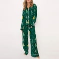thumbnail image 1 of GZWYHT Sets for Women Pajamas for Women Set Women Pajamas Holiday 2 Piece Satin Set Long Sleeve Button Down Shirt Pants Sleepwear Cotton Pajamas for Women Set Comfy Pajamas for Women Set Green XL, 1 of 4