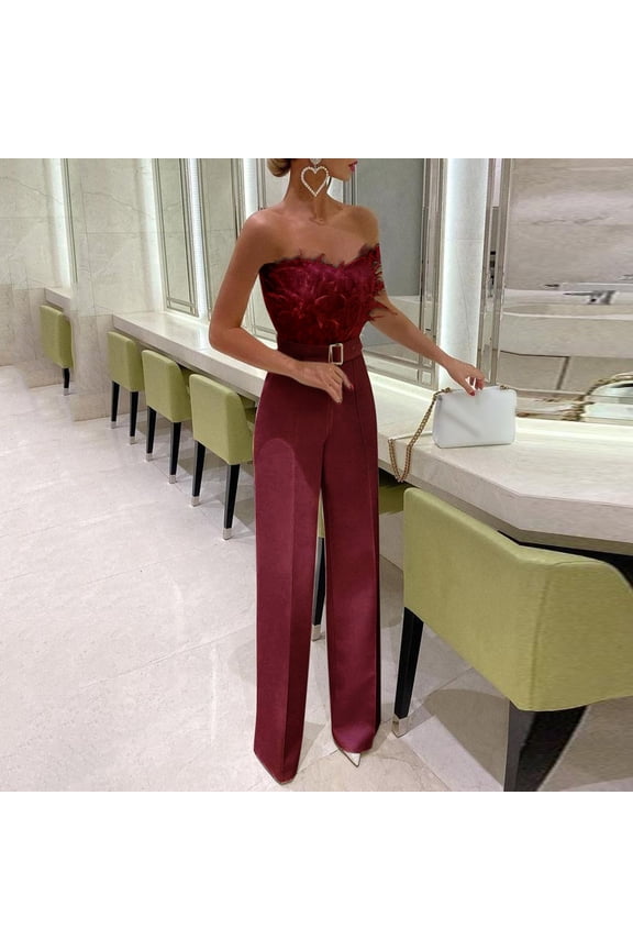 Sets for Women Jumpsuits for Women 2025 Woman Feather Bra Jumpsuit Evening Clothes Lounge Sets for Women Summer Sets for Women Red L