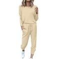 thumbnail image 1 of GZWYHT Sets for Women Lounge Sets for Women Women Solid Color Long Sleeve Loose Long Pants 2 Set 2 Piece Sets for Women Summer Sets for Women Beige L, 1 of 2