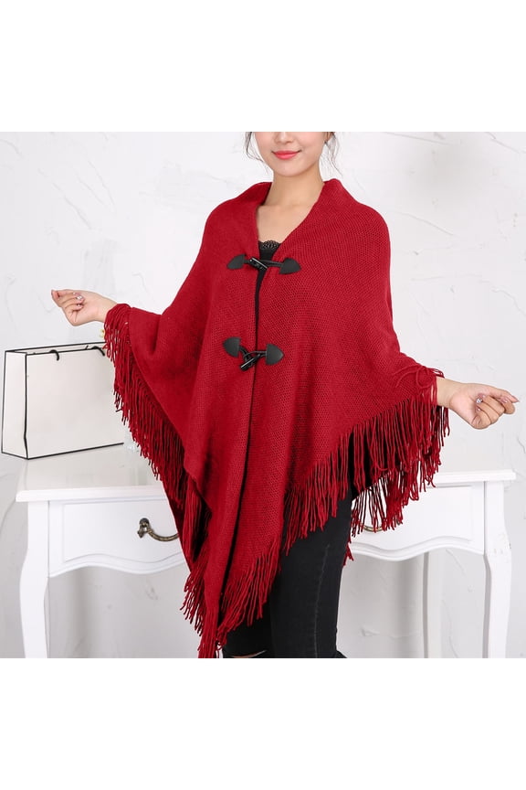 Shawl Wraps,Shawl Autumn And Winter Cape Cape Fringe Horn Buckle Irregular Double Fringe Cape Cape Warm And Thick Scarves for Women Lightweight,Clearance,Shawls And Wraps Watermelon red