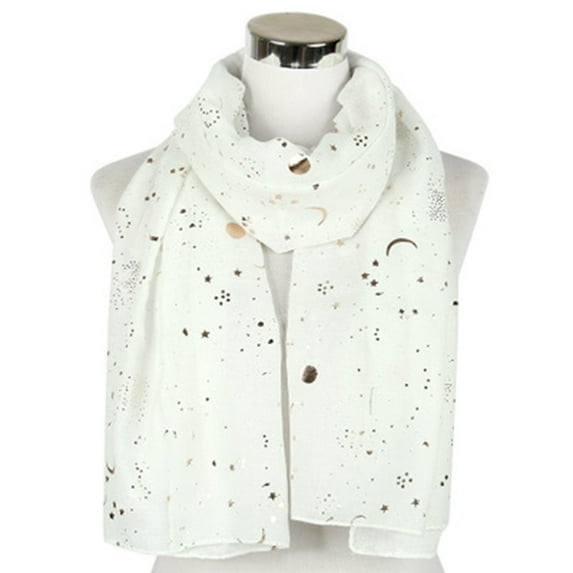 GZWYHT Shawl Wraps,Shawl Women Fashion Star Moon Foil Printed Scarf Wrap Silk Shawl Travel Scarves Scarves for Women Lightweight,Clearance,Shawls And Wraps White