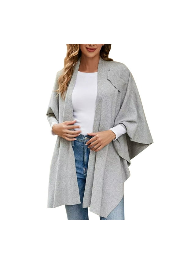 Shawl Wraps,Shawl Womens Large Front Ponchos Knitted Sweater Wrap Topper Fall Winter Elegant Shawls Cape Concert Dress Scarves for Women Lightweight,Clearance,Shawls And Wraps Grey