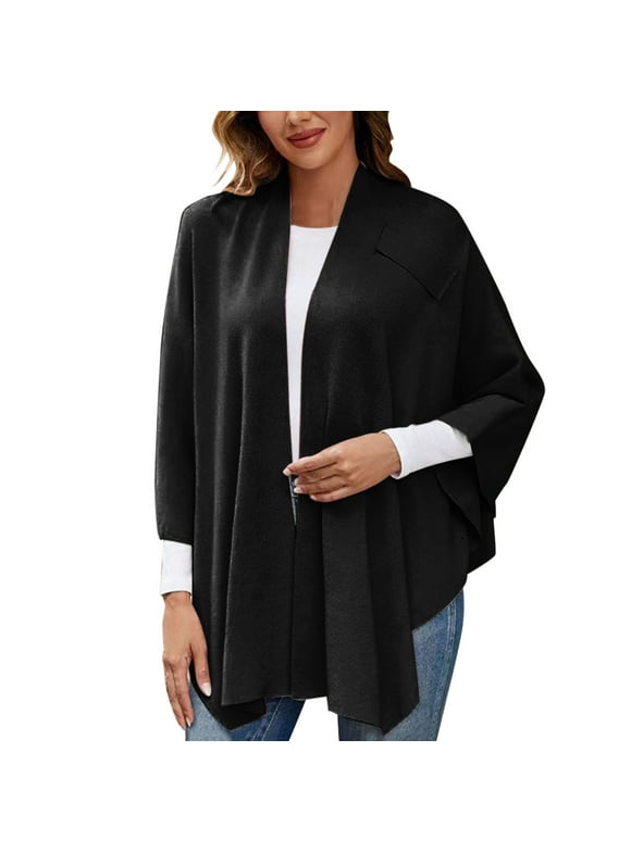 GZWYHT Shawl Wraps,Shawl Womens Large Front Ponchos Knitted Sweater Wrap Topper Fall Winter Elegant Shawls Cape Concert Dress Scarves for Women Lightweight,Clearance,Shawls And Wraps Black
