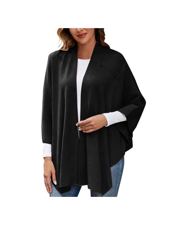 Shawl Wraps,Shawl Womens Large Front Ponchos Knitted Sweater Wrap Topper Fall Winter Elegant Shawls Cape Concert Dress Scarves for Women Lightweight,Clearance,Shawls And Wraps Black