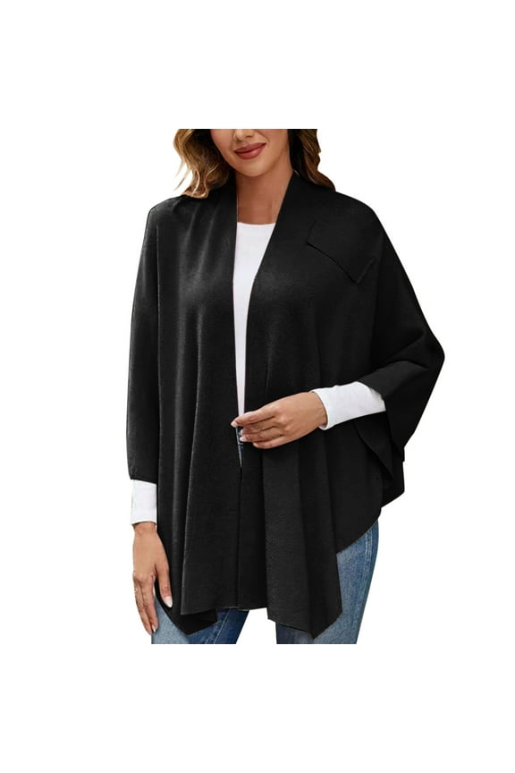 Shawl Wraps,Shawl Womens Large Front Ponchos Knitted Sweater Wrap Topper Fall Winter Elegant Shawls Cape Concert Dress Scarves for Women Lightweight,Clearance,Shawls And Wraps Black
