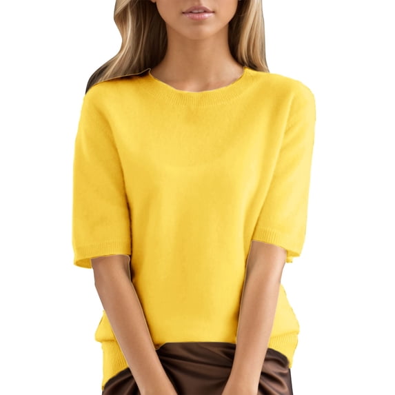 GZWYHT Short Sleeve Knit Tops For Women,V Neck Sweaters For Women Going Out Tops For Women Loose Dressy Casual Blouse Sweaters For Women Basic Clothes Blouses For Women Yellow XL