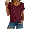 thumbnail image 1 of GZWYHT Short Sleeve Knot Shirts，Womens Summer Tops V Neck Casual Twist Front Blouses Loose Fit Tunic Tops Basic Tee Shirts, 1 of 5
