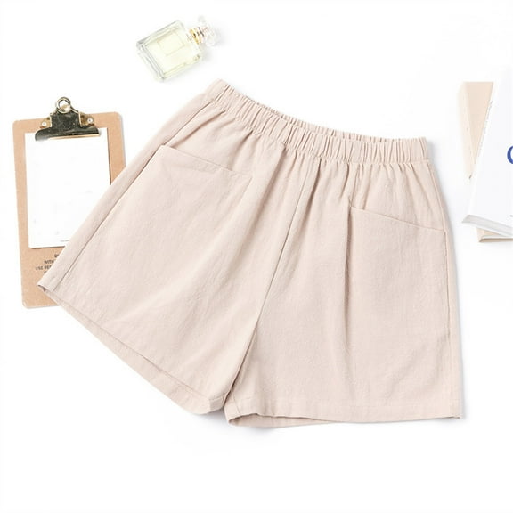 GZWYHT Shorts for Women Cotton Shorts Cotton And Linen Shorts Women'S Casual Large Size Printed Plaid Pants Versatile Wide Legs Lounge Pants Women Comfy Pants Women Khaki XL