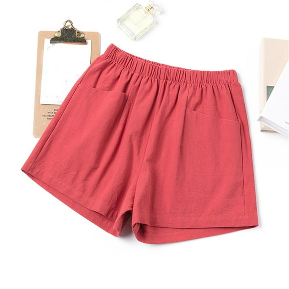 GZWYHT Shorts for Women Cotton Shorts Cotton And Linen Shorts Women'S Casual Large Size Printed Plaid Pants Versatile Wide Legs Lounge Pants Women Comfy Pants Women Red L