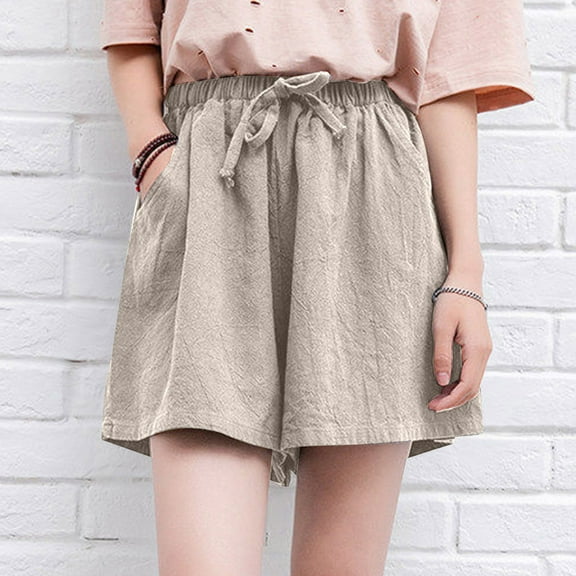 GZWYHT Shorts for Women Cotton Shorts Cotton And Shorts Women'S Casual Large Size Printed Plaid Pants Versatile Wide Legs Lounge Pants Women Comfy Pants Women Khaki M