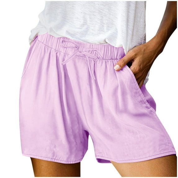 GZWYHT Shorts for Women,Linen Pants,Women's Spring Summer Solid Cotton Li Nen Shorts With Split Pocket Casual Pants,Linen Shorts,Summer Pants,High Waisted Pants,Pink,M