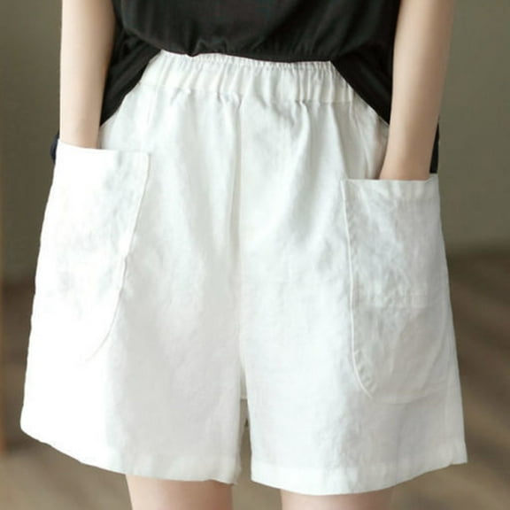 GZWYHT Shorts for Women Lounge Pants Women Elastic Short Womens Pants Solid Pocket Waist Loose Pants Comfy Pants Women Flowy Shorts for Women White XXL