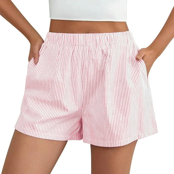 GZWYHT Shorts for Women Lounge Pants Women Women's Summer Fashionable Casual Loose Back Patch Pocket Striped Shorts Comfy Pants Women Flowy Shorts for Women Pink S