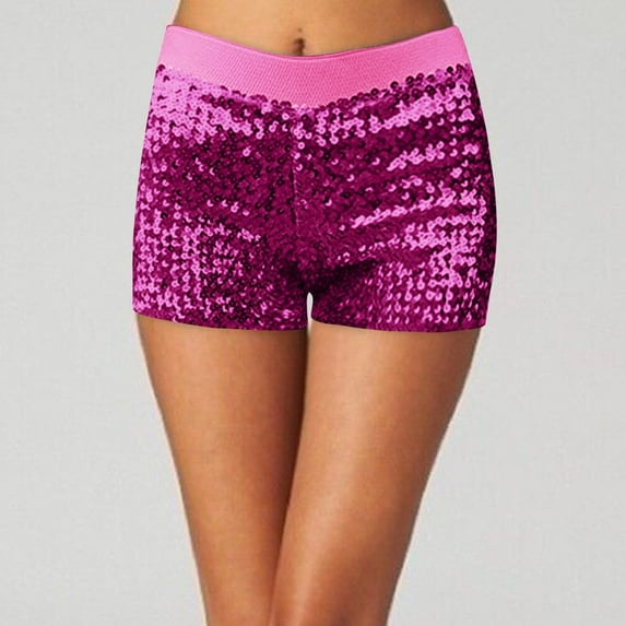 GZWYHT Shorts for Women Lounge Pants Women Women's Sequins Shorts Elastic Waist Sparkly Straight Leg Shorts Glitter Shorts Hot Pants Comfy Pants Women Flowy Shorts for Women Hot Pink XL