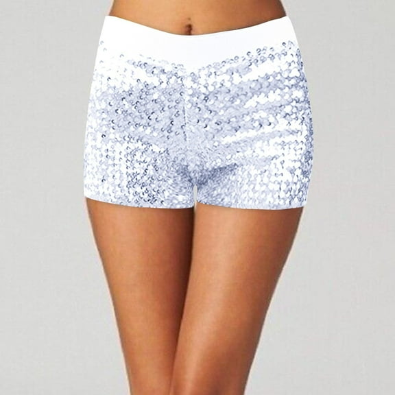 GZWYHT Shorts for Women Lounge Pants Women Women's Sequins Shorts Elastic Waist Sparkly Straight Leg Shorts Glitter Shorts Hot Pants Comfy Pants Women Flowy Shorts for Women White XXL