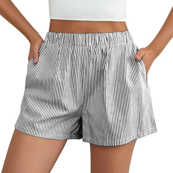 GZWYHT Shorts for Women Lounge Pants Women Women's Summer Fashionable Casual Loose Back Patch Pocket Striped Shorts Comfy Pants Women Flowy Shorts for Women Grey S