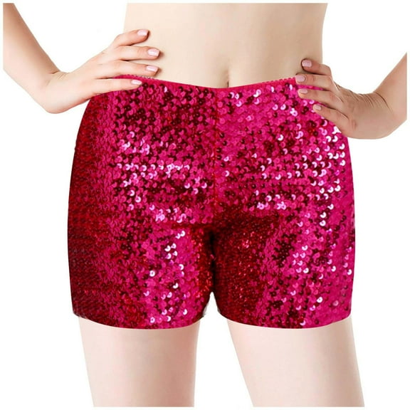 GZWYHT Shorts for Women Sequin Shorts for Women Sequins Shorts for Women High Waist Casual Loose A Line Hot Pants Sparkly Clubwear Night-Out Sparkly Shorts for Women Summer Shorts for Women Red M