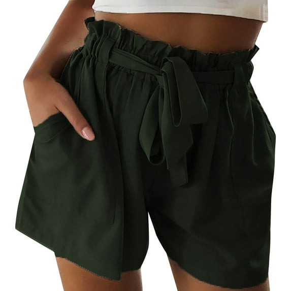 GZWYHT Shorts for Women Summer Shorts for Women Organic Cotton Stretch Drawstring Short, Womens SweatShorts, Walking Shorts Lounge Shorts Women Flowy Pants Green XL