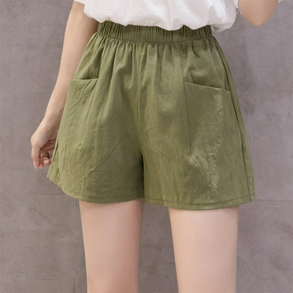 GZWYHT Shorts for Women Cotton Shorts Wide Shorts Casual Waist Loose thin Women's Leg High Pants Lounge Pants Women Comfy Pants Women Army Green L