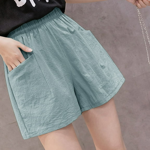 GZWYHT Shorts for Women Cotton Shorts Wide Shorts Casual Waist Loose thin Women's Leg High Pants Lounge Pants Women Comfy Pants Women Green L