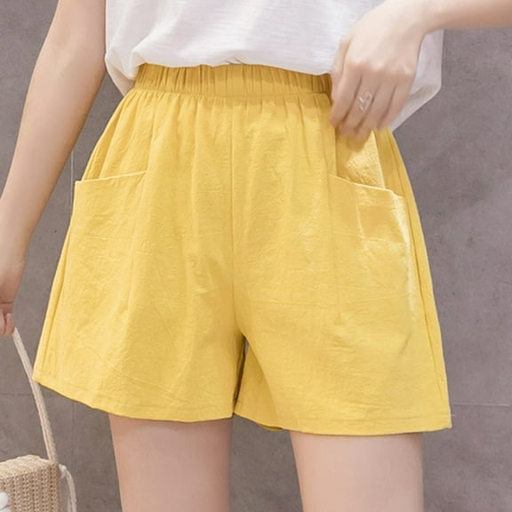 GZWYHT Shorts for Women Cotton Shorts Wide Shorts Casual Waist Loose thin Women's Leg High Pants Lounge Pants Women Comfy Pants Women Yellow XL