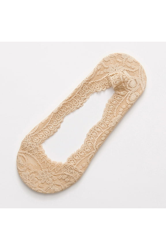 No Show Socks,Dress Socks 5 Pairs Women's Lace Socks Breathable Socks Ballerina Socks Non Slip Socks Transparent Low Socks Cute Socks,Flat Socks,Socks for Women Beige