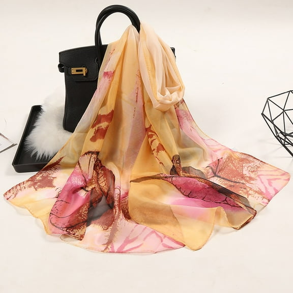 GZWYHT Silk Scarf,Scarves for Women Lightweight 160*50cm Women Flower Print Long Soft Wrap Scarf Simulation Silk Shawl Scarves Neck Scarf,Clearance,Womens Scarves Pink