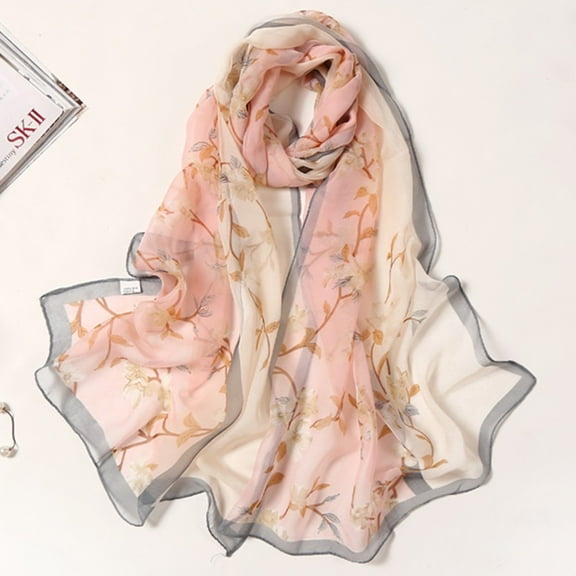 GZWYHT Silk Scarf,Scarves for Women Lightweight 160*50cm Women Flower Print Long Soft Wrap Scarf Simulation Silk Shawl Scarves Neck Scarf,Clearance,Womens Scarves Pink