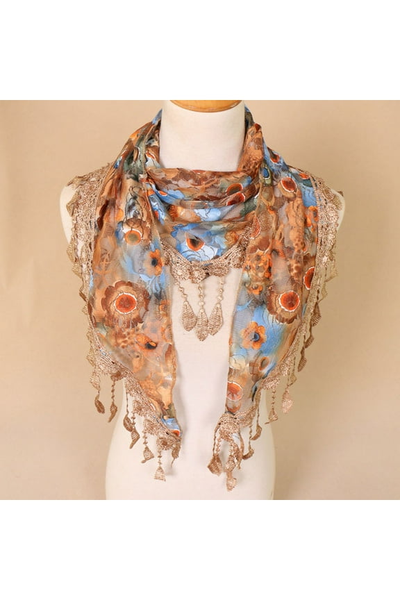Silk Scarf,Scarves for Women Lightweight Women Lace Tassel Floral Multicolor Print Hollow Scarf Shawl Wraps Scarves Neck Scarf,Clearance,Womens Scarves J