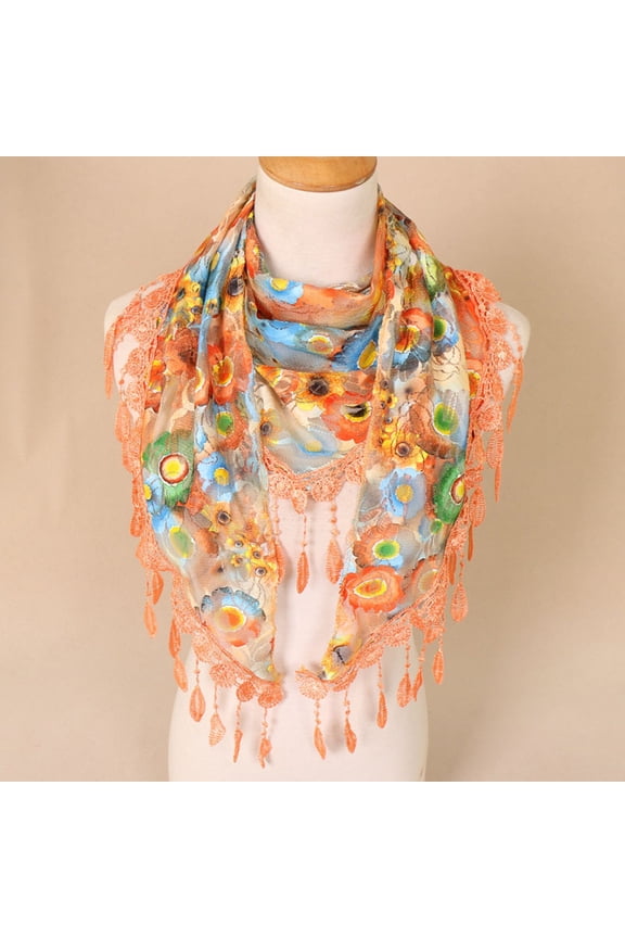 Silk Scarf,Scarves for Women Lightweight Women Lace Tassel Floral Multicolor Print Hollow Scarf Shawl Wraps Scarves Neck Scarf,Clearance,Womens Scarves I