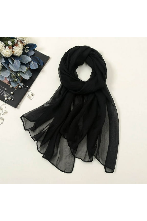 Silk Scarf,Scarves for Women Lightweight Women Summer Casual Colorful Multicolor Solid Color Chiffon Thin Regular Silk Scarf Sunscreen Scarf Neck Scarf,Clearance,Womens Scarves Black