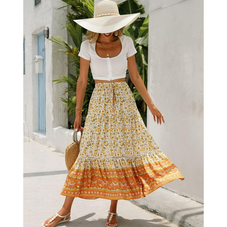 Boho maxi skirt stretch 2025