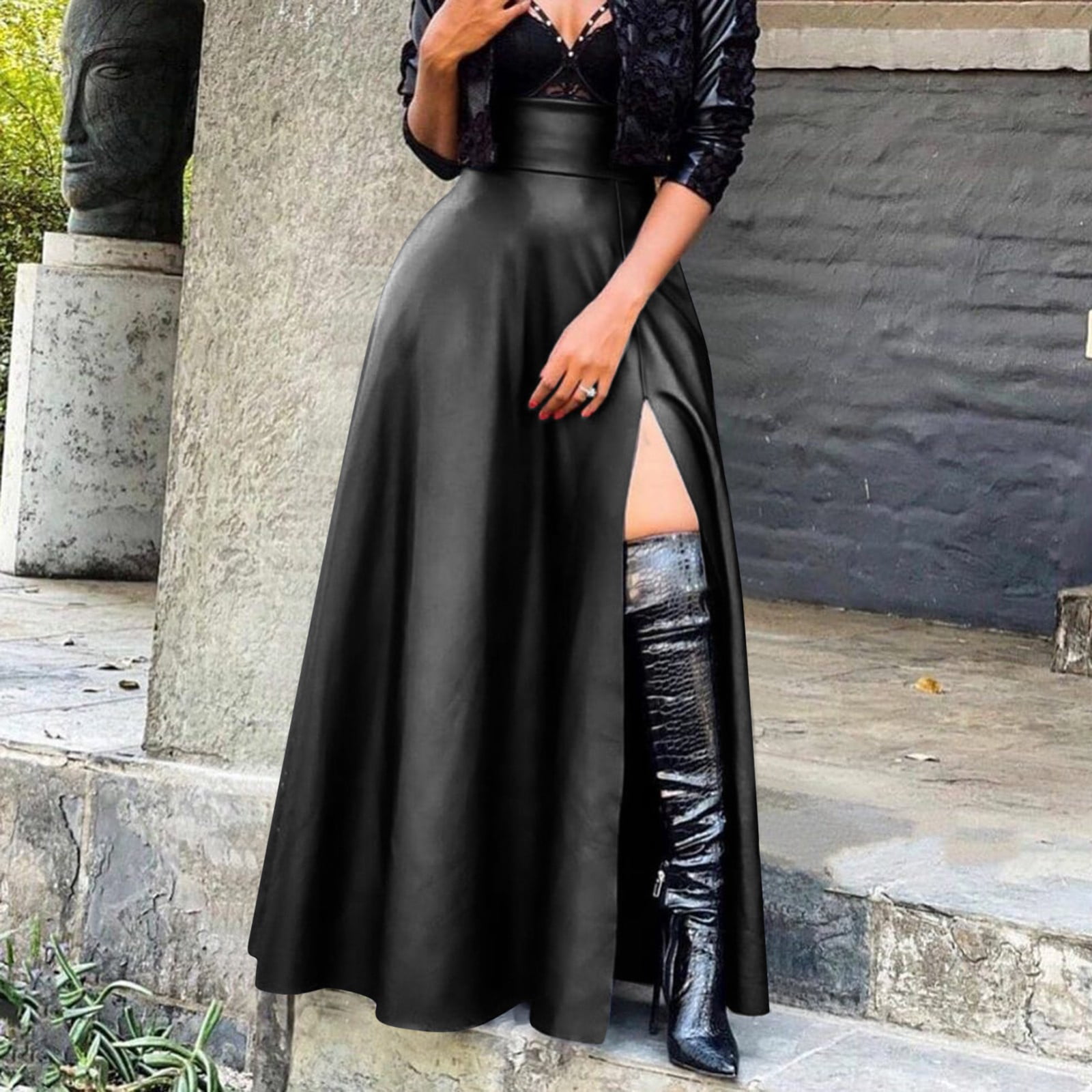 GZWYHT Skirts for Women,Maxi Skirt Woman New Sexy Leather Clothes High  Split Irregular Skirt Leather Skirt Long Skirts,Pleated Skirts,Black Dress,Leather  Skirt L - Walmart.com