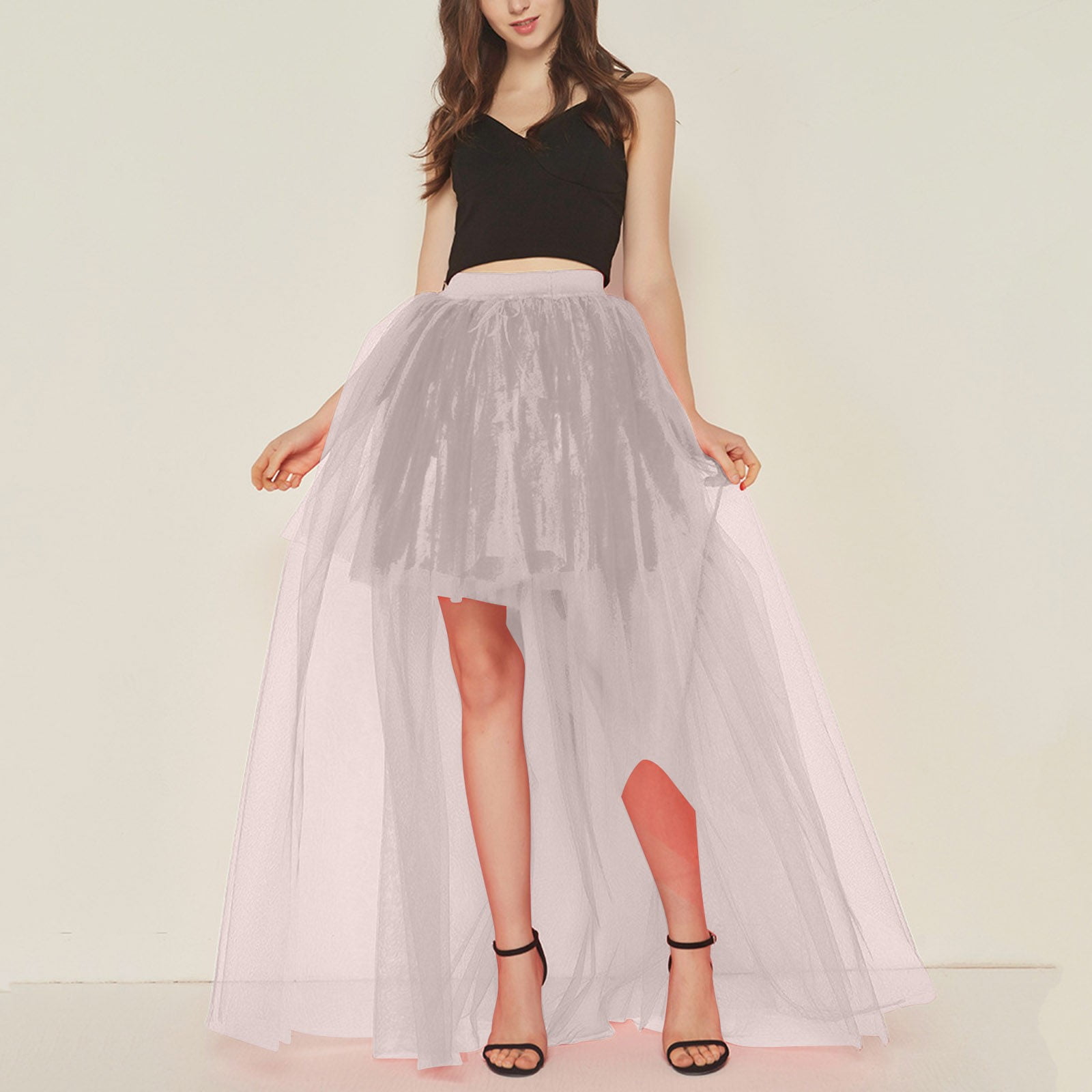 ◎mangomanyplease◎ CURLY FLARE SKIRT (2colors) GZWYHT Skirts for Women,Maxi Skirt Women's Solid Color
