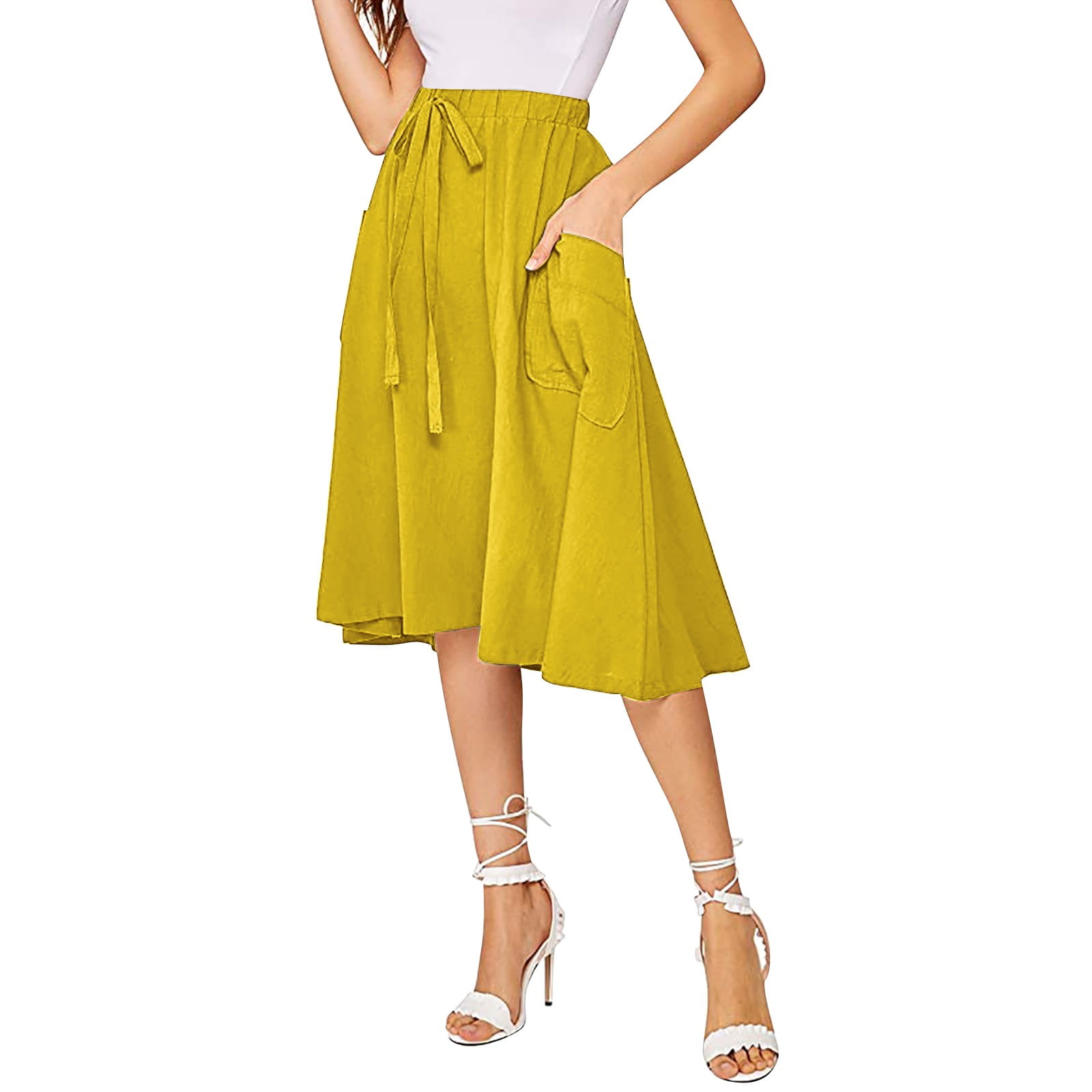 GZWYHT Skirts for Women,Midi Skirt Women's Casual High Waist Pleated A ...