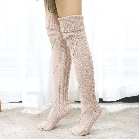 GZWYHT Socks for Women Stockings for Women Autumn And Winter New : Stacked Lace Pants Woolen Legs Step On Feet Knitted Over Knee Christmas Floor Socks Pantyhose Cute Socks Beige A