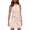 thumbnail image 1 of GZWYHT Summer Dresses,Dresses for Women 2025 Ladies Knitted Round Neck Sleeveless Mid Waist Irregular Tie Knotted Casual Dress Sundresses for Women,Midi Dresses,Beige Dress,Casual Dresses L, 1 of 4