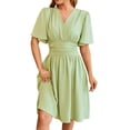thumbnail image 1 of GZWYHT Summer Dresses,Dresses for Women 2025 Women'S Spring/Summer V Neck Waist Waist Flared Sleeves Fashion Casual Dress Midi Dresses,Petite Dresses,Green Dress,Elegant Dresses 2XL, 1 of 9