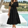 thumbnail image 1 of GZWYHT Summer Dresses,Dresses for Women 2025 Women's Summer Casual Flutter Short Sleeve V Neck Smocked Elastic Waist Tiered Midi Dress Midi Dresses,Flowy Dresses,Black Dress,Petite Dresses 3XL, 1 of 4