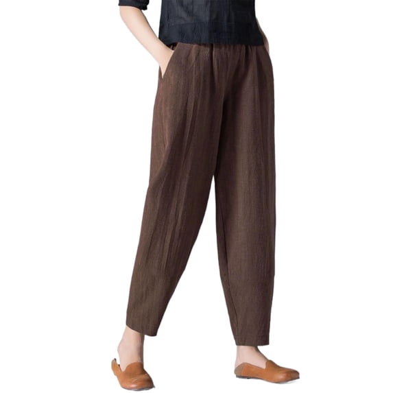 GZWYHT Summer Pants,Petite Pants,Women's New Casual Loose Large Solid Color Slimming Nine Point Pants,High Waisted Pants,Pants for Women,Plus Size Pants,Coffee,3XL