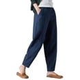 thumbnail image 1 of GZWYHT Summer Pants,Petite Pants,Women's New Casual Loose Large Solid Color Slimming Nine Point Pants,High Waisted Pants,Pants for Women,Plus Size Pants,Navy,5XL, 1 of 4