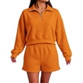 thumbnail image 1 of GZWYHT Sweatshirt and Shorts Set Long Sleeve Short Set Casual Matching Sets for Women Sweater Sets for Women 2 Piece Sets for Women Bride Lounge Set Leisure Wear Sets for Women Work From Orange M, 1 of 6