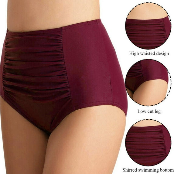 GZWYHT Swim Shorts Women Bathing Suit for Women Tummy Pants Swimsuit Women Bottoms High Waist Bikini Briefs Ruched Swimwears Tankinis Set Womens Swimsuits Womens Bathing Suits Wine XL