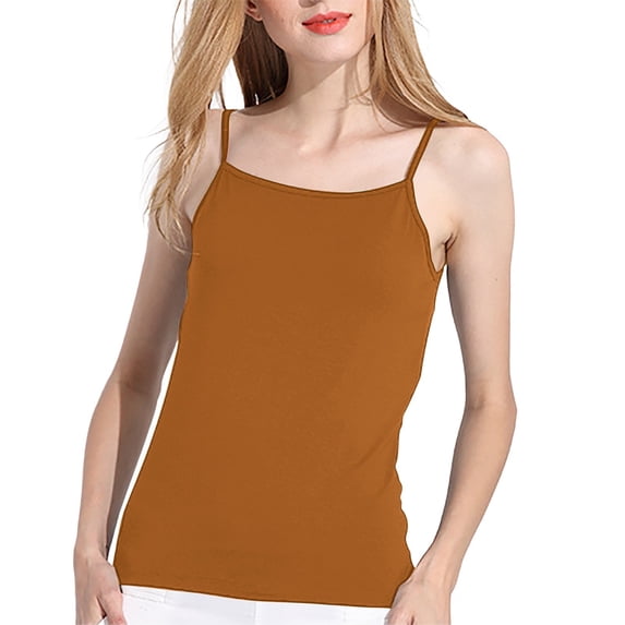 GZWYHT Silk Tops For Women,Form Fitting Scoop Neck Womens Camisole Tank Tops Spaghetti Strap Tank Top White Spaghetti Strap Tank Top Silk Tank Tops For Women Brown S
