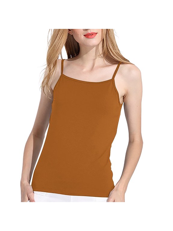 Silk Tops For Women,Form Fitting Scoop Neck Womens Camisole Tank Tops Spaghetti Strap Tank Top White Spaghetti Strap Tank Top Silk Tank Tops For Women Brown S